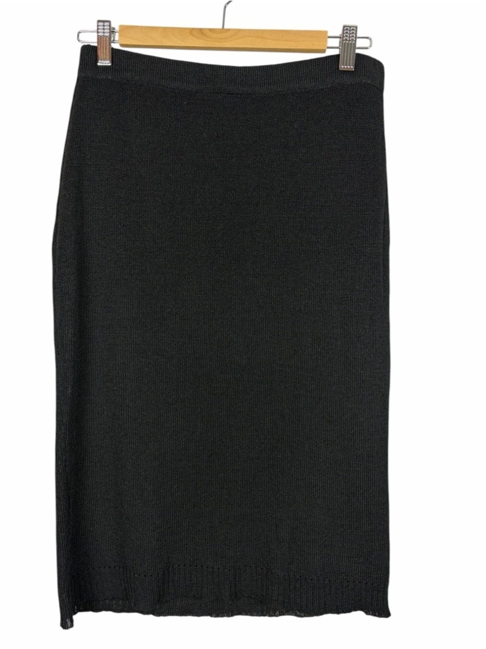 Byblos Black Knit Midi Skirt Made in Italy Linen Blend Minimalist Size Small